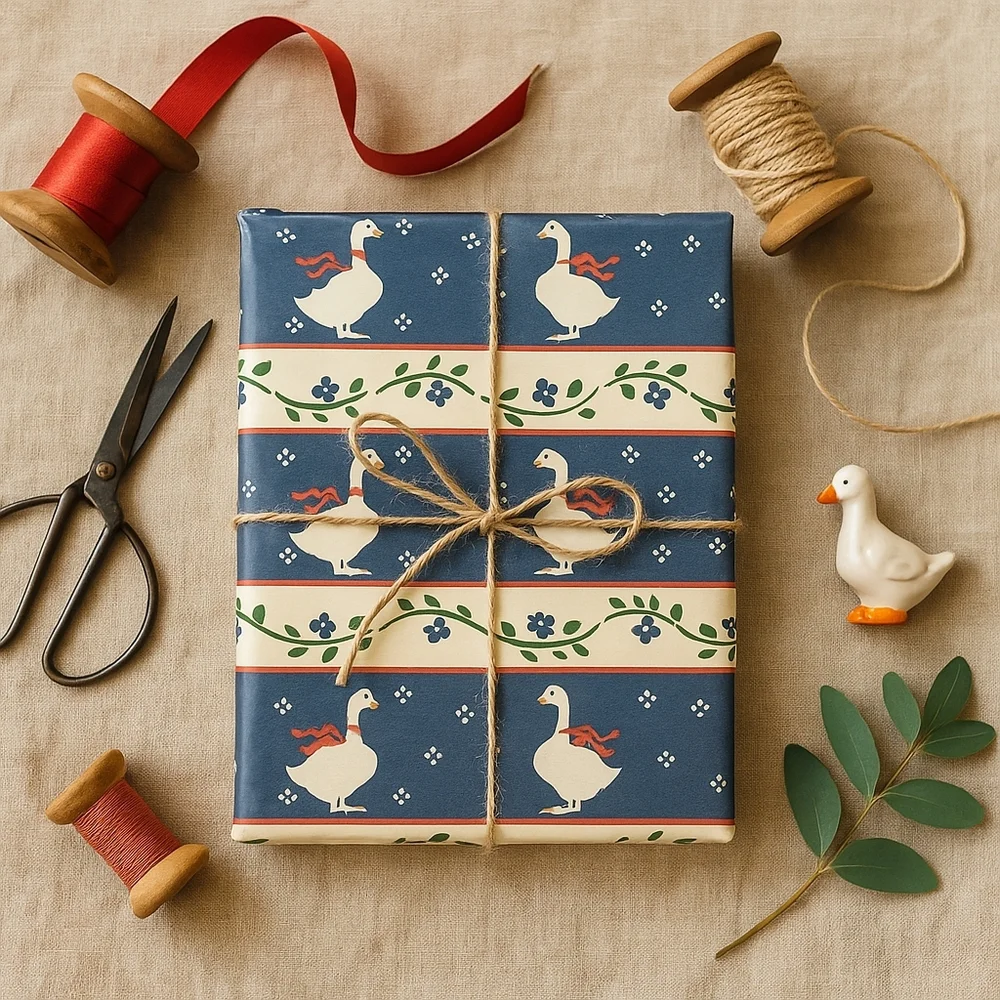 VTG 80s Goose Wrapping Paper NIP Fox Valley Cottagecore Farmhouse Country Geese